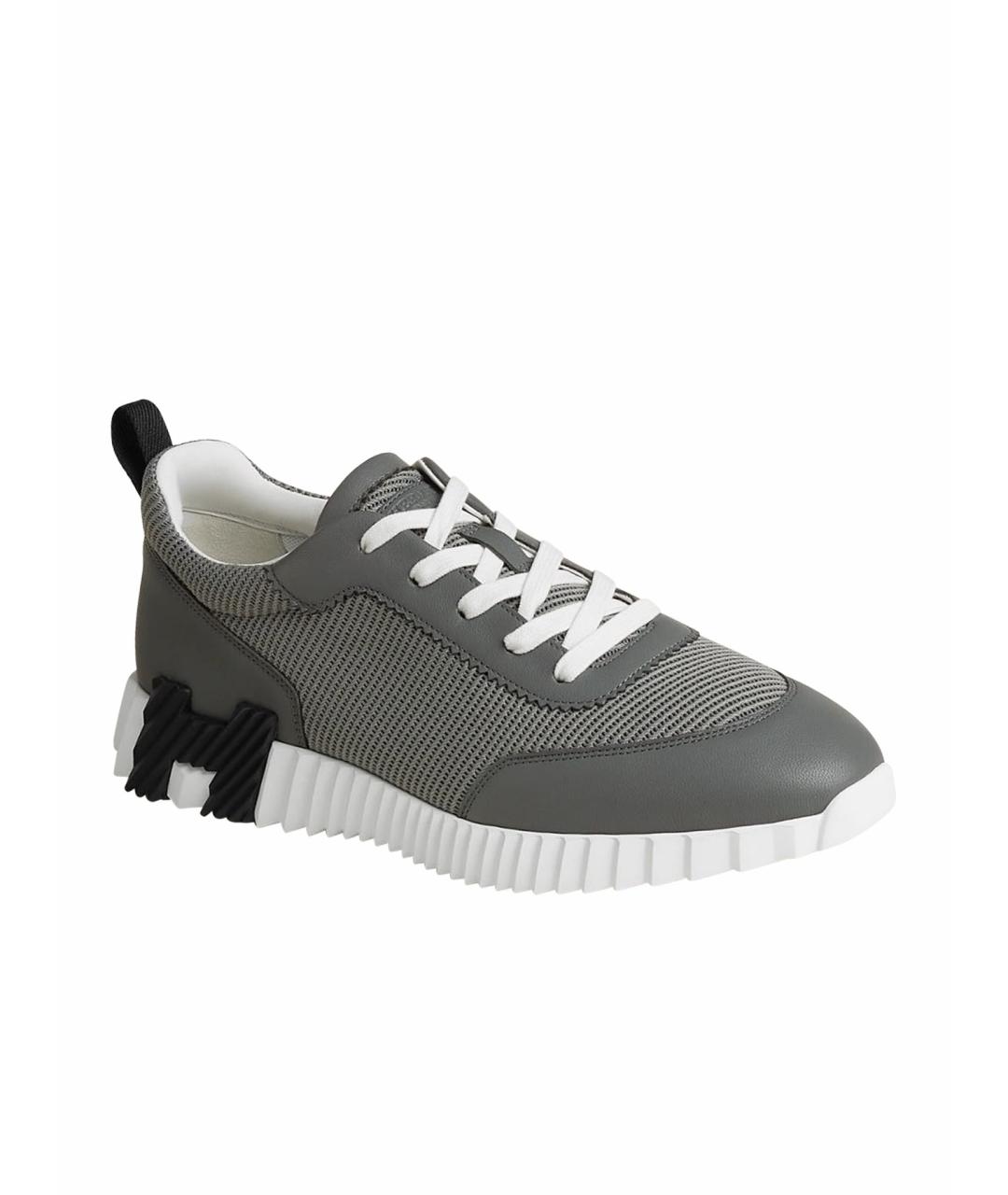 HERMES Серые кожаные низкие кроссовки / кеды, фото 1