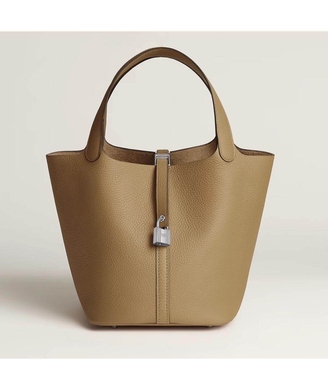 HERMES Бежевая кожаная сумка с короткими ручками, фото 3
