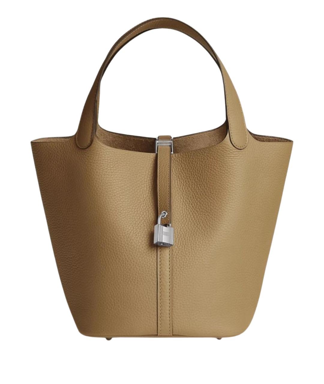 HERMES Бежевая кожаная сумка с короткими ручками, фото 1