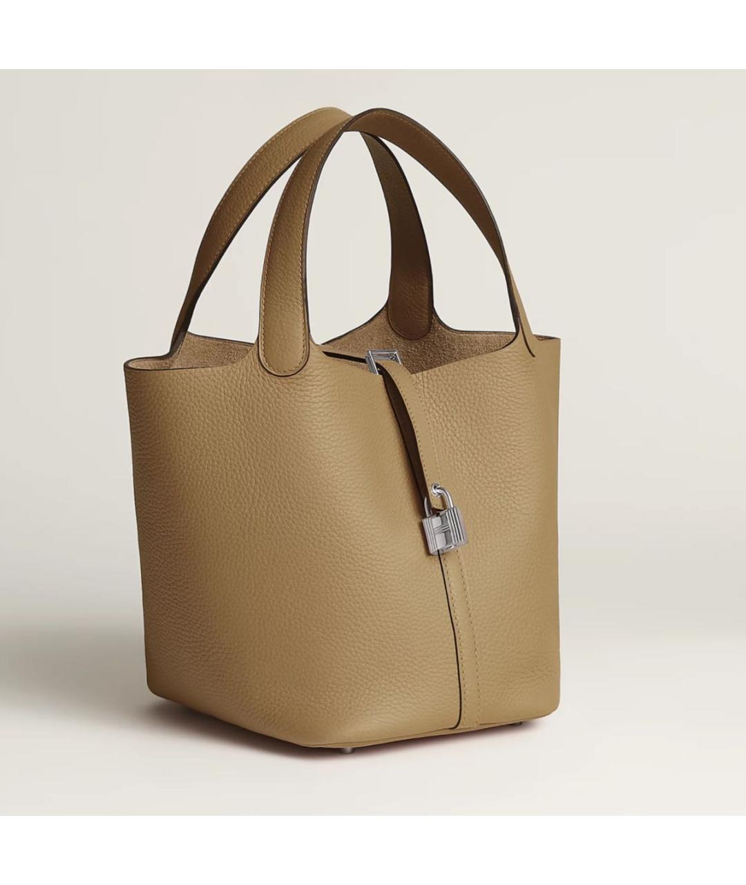 HERMES Бежевая кожаная сумка с короткими ручками, фото 2