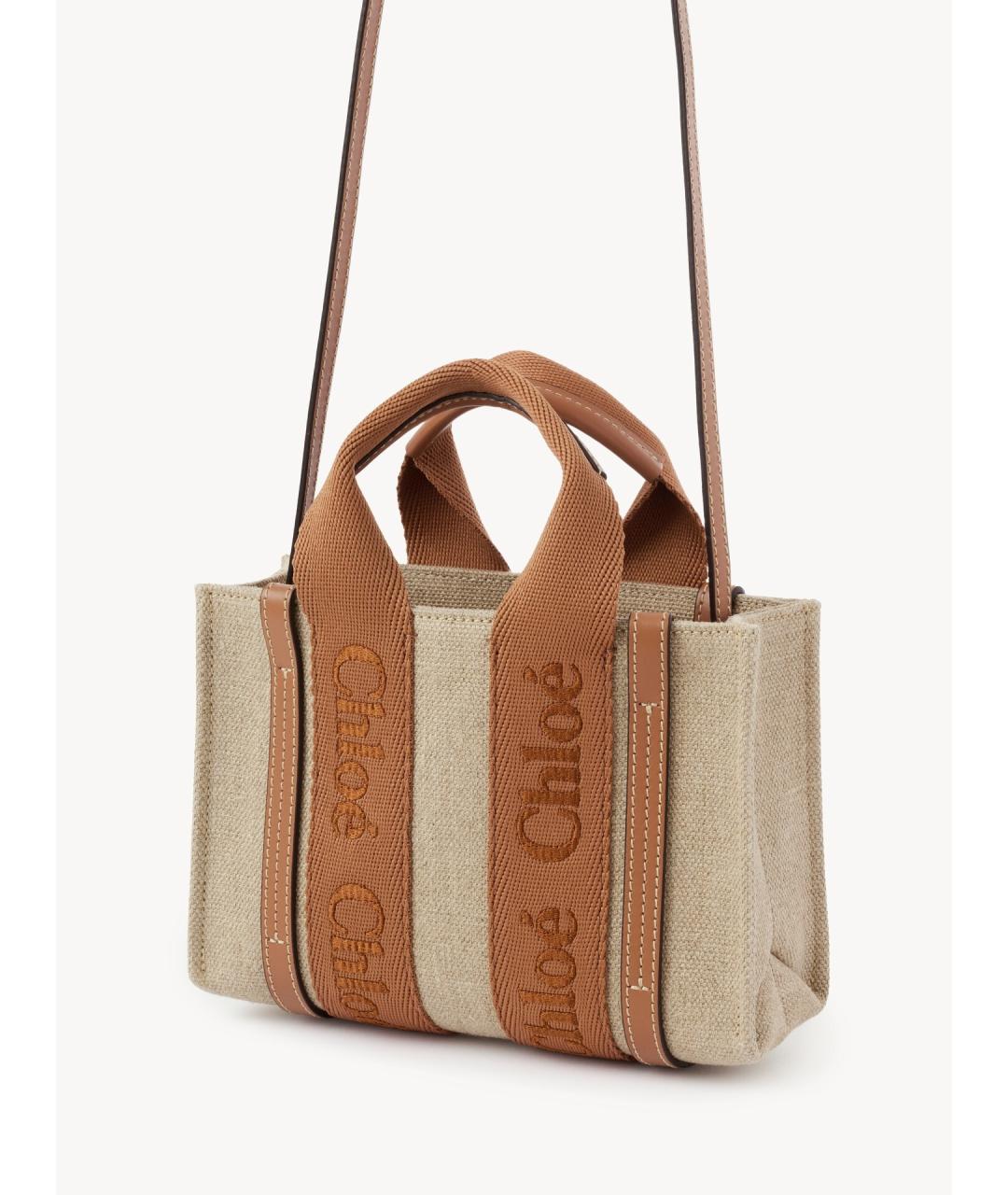 CHLOE Бежевая льняная сумка тоут, фото 2