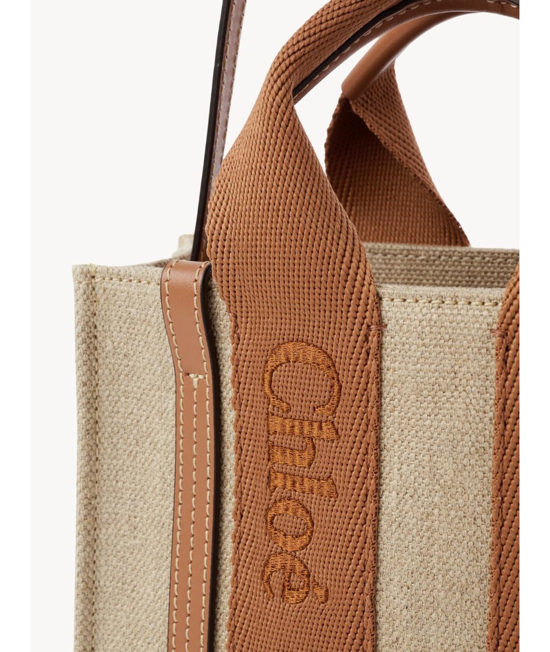 CHLOE Бежевая льняная сумка тоут, фото 5