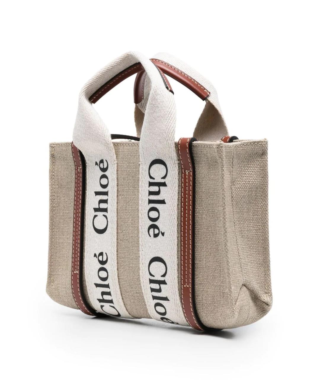 CHLOE Бежевая льняная сумка тоут, фото 4