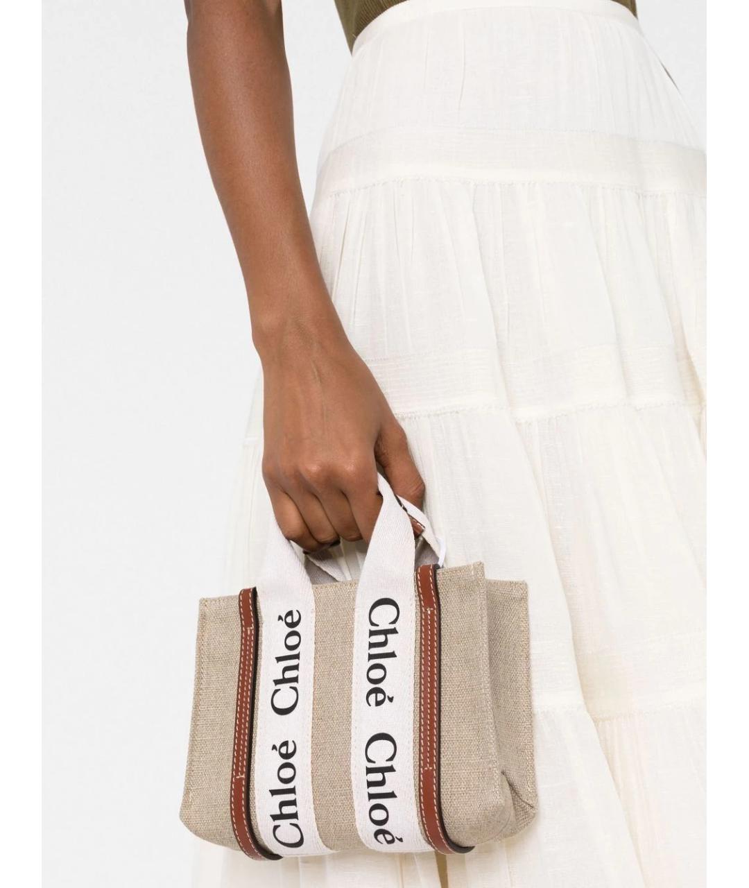 CHLOE Бежевая льняная сумка тоут, фото 3