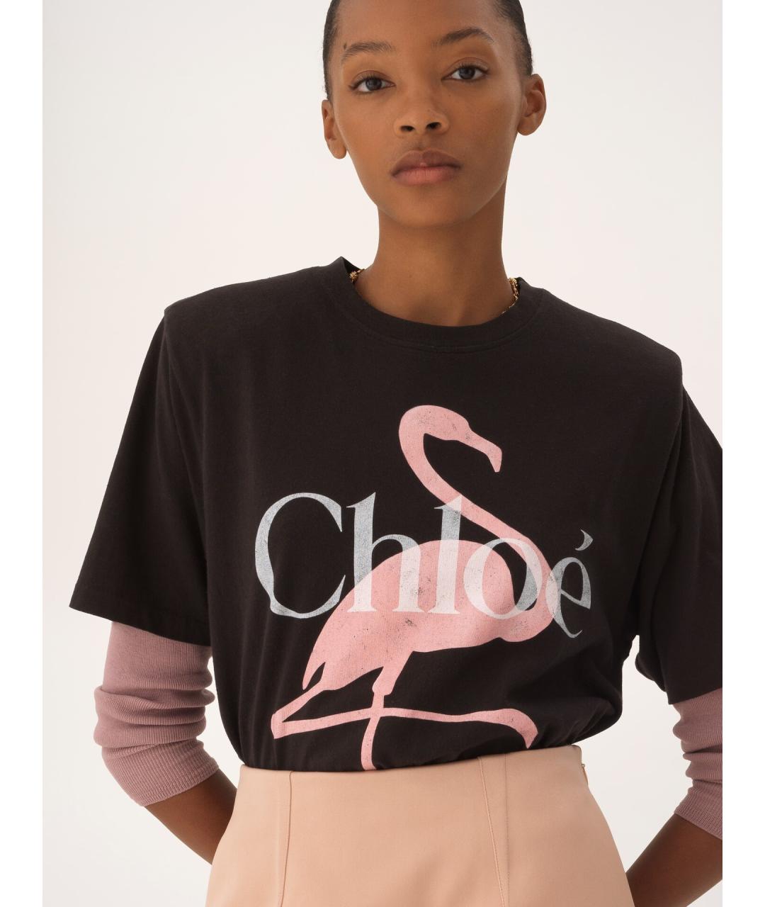 CHLOE Черная хлопковая футболка, фото 5