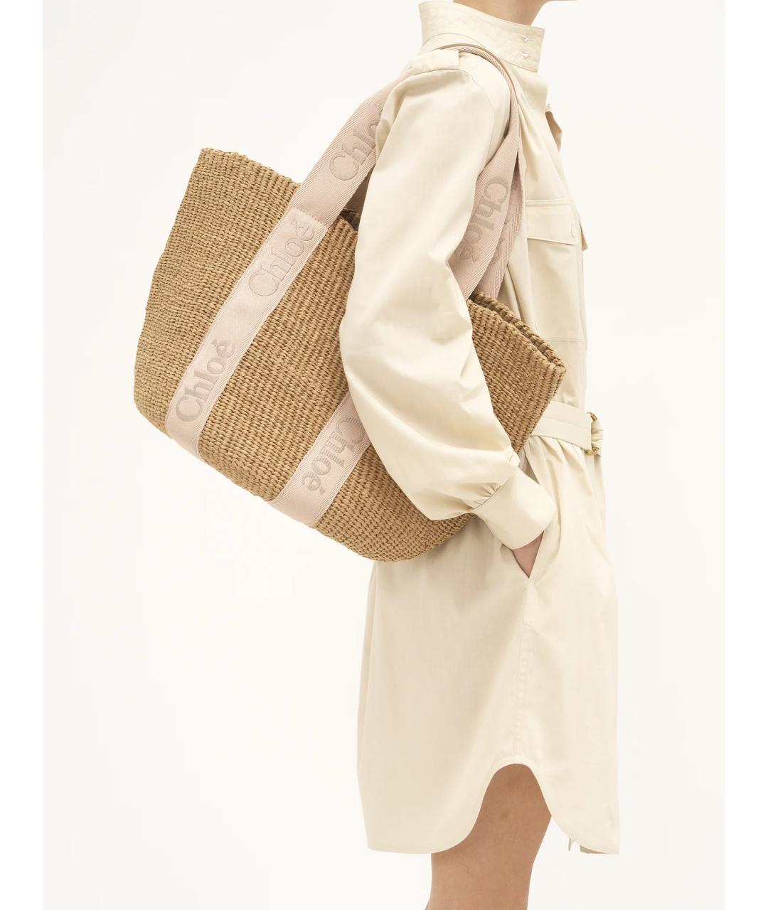 CHLOE Бежевая пелетеная сумка тоут, фото 6