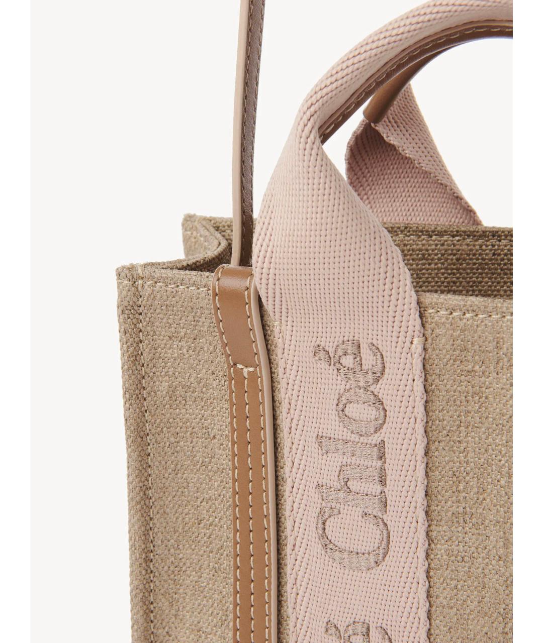 CHLOE Бежевая льняная сумка тоут, фото 6