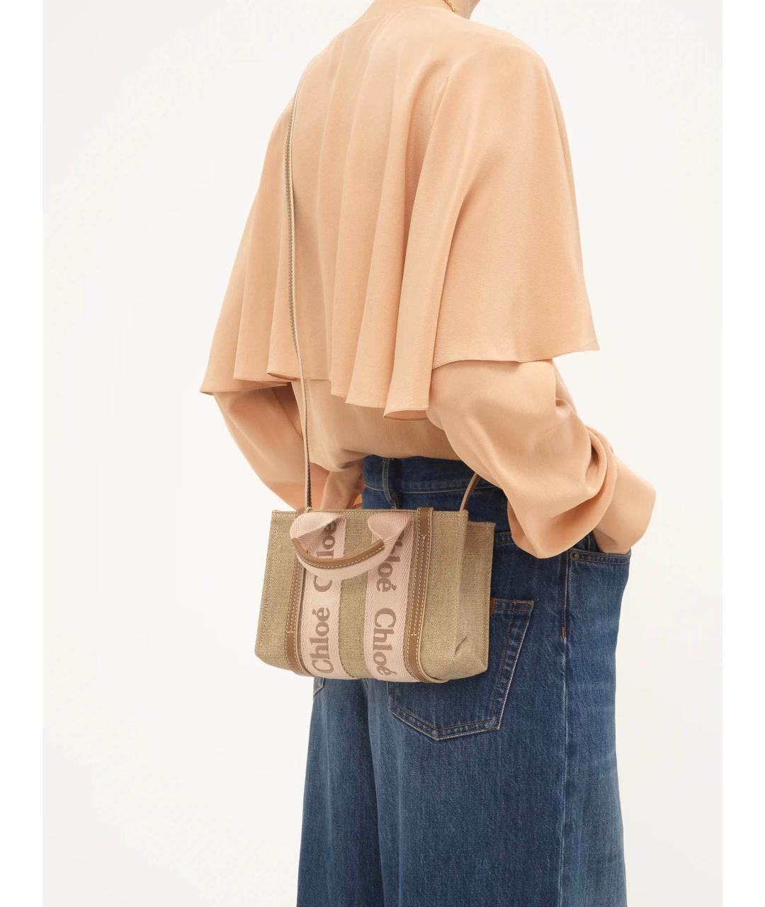 CHLOE Бежевая льняная сумка тоут, фото 2