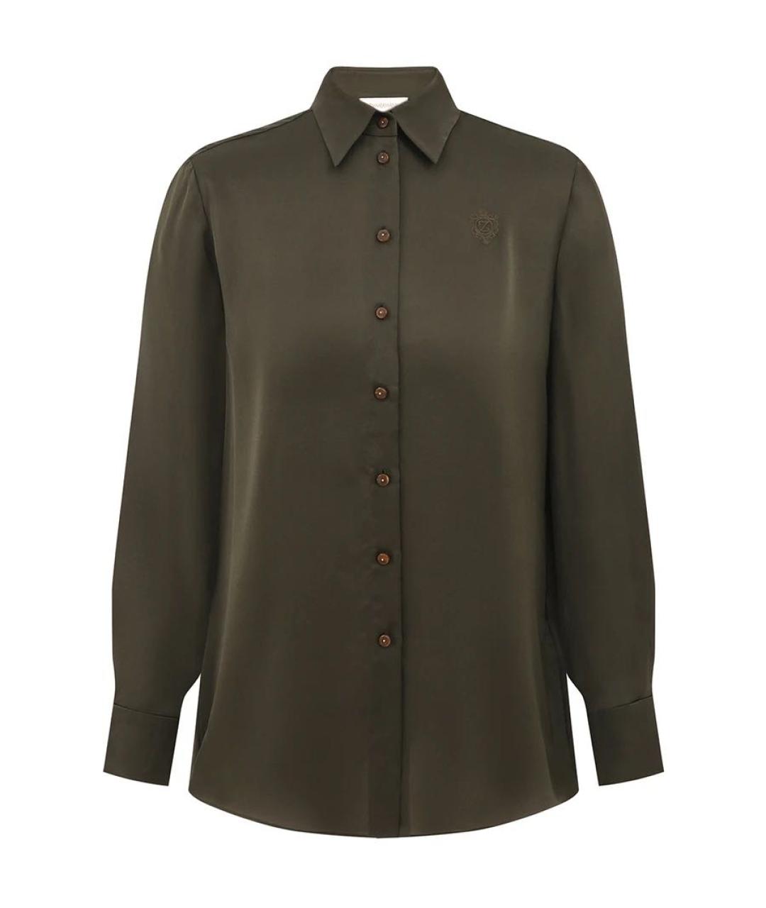 ZIMMERMANN Хаки шелковая рубашка, фото 6