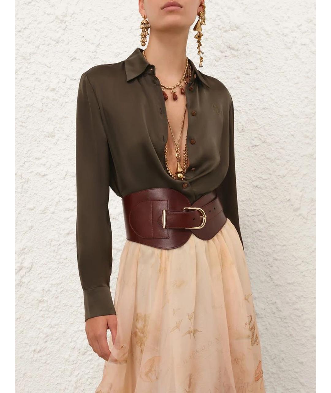 ZIMMERMANN Хаки шелковая рубашка, фото 2