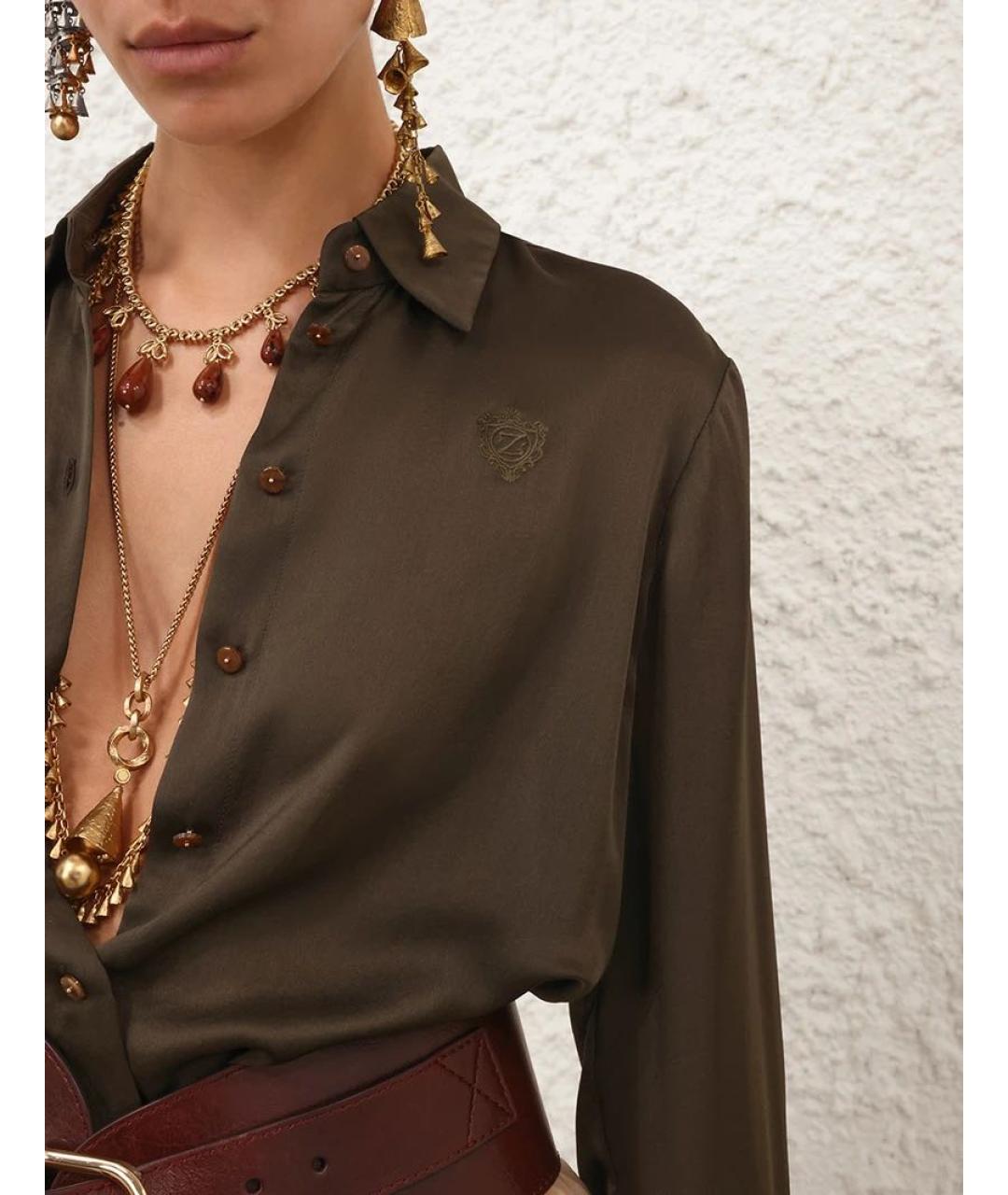 ZIMMERMANN Хаки шелковая рубашка, фото 4