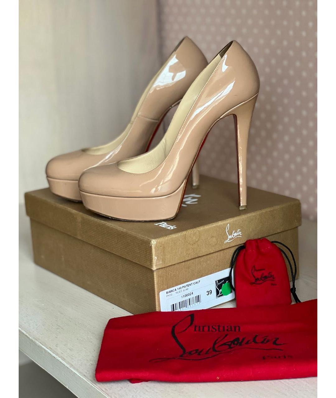 CHRISTIAN LOUBOUTIN Бежевые кожаные туфли, фото 5