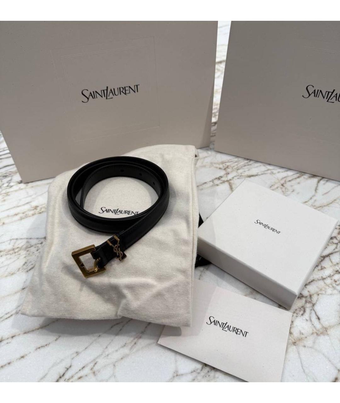 SAINT LAURENT Черный кожаный ремень, фото 3