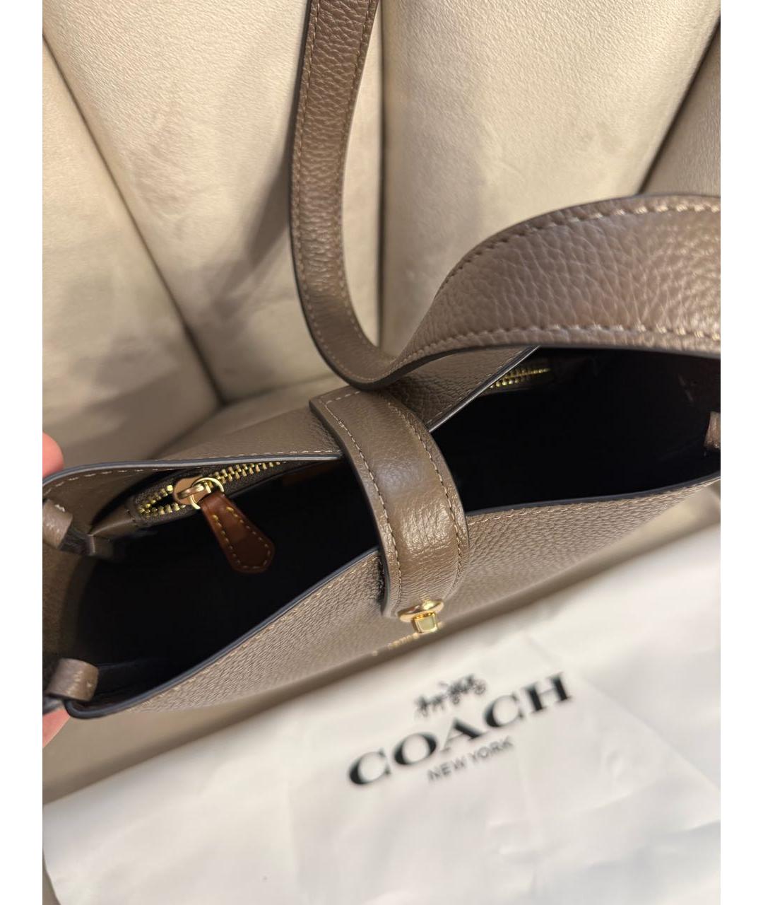 COACH Антрацитовая кожаная сумка через плечо, фото 4