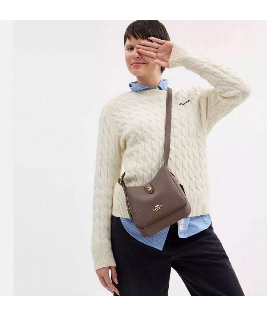 COACH Антрацитовая кожаная сумка через плечо, фото 8