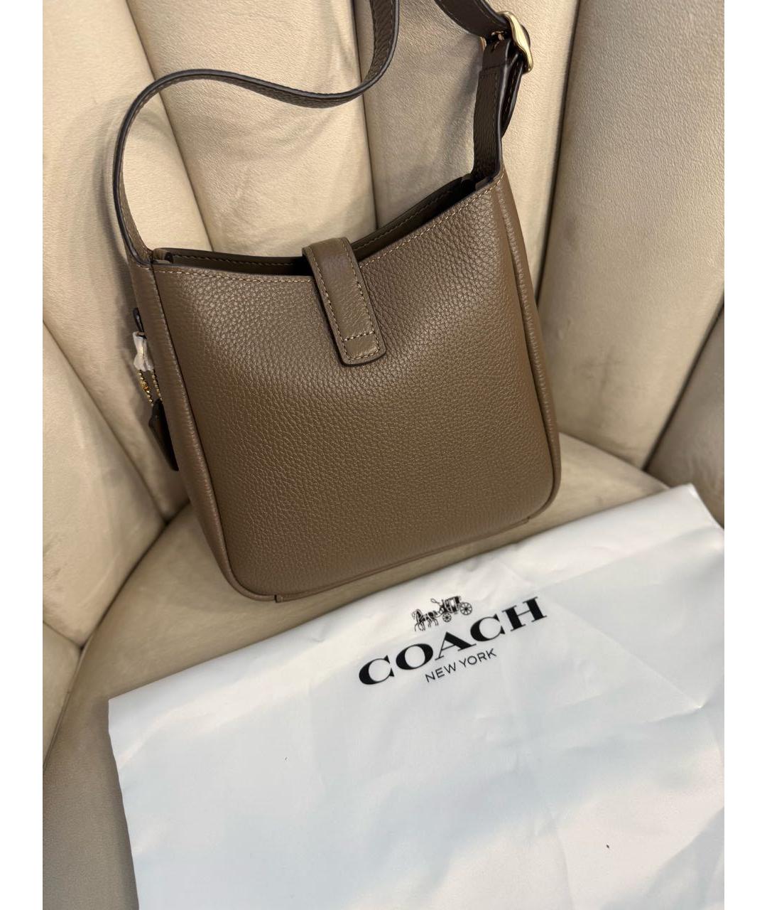 COACH Антрацитовая кожаная сумка через плечо, фото 3