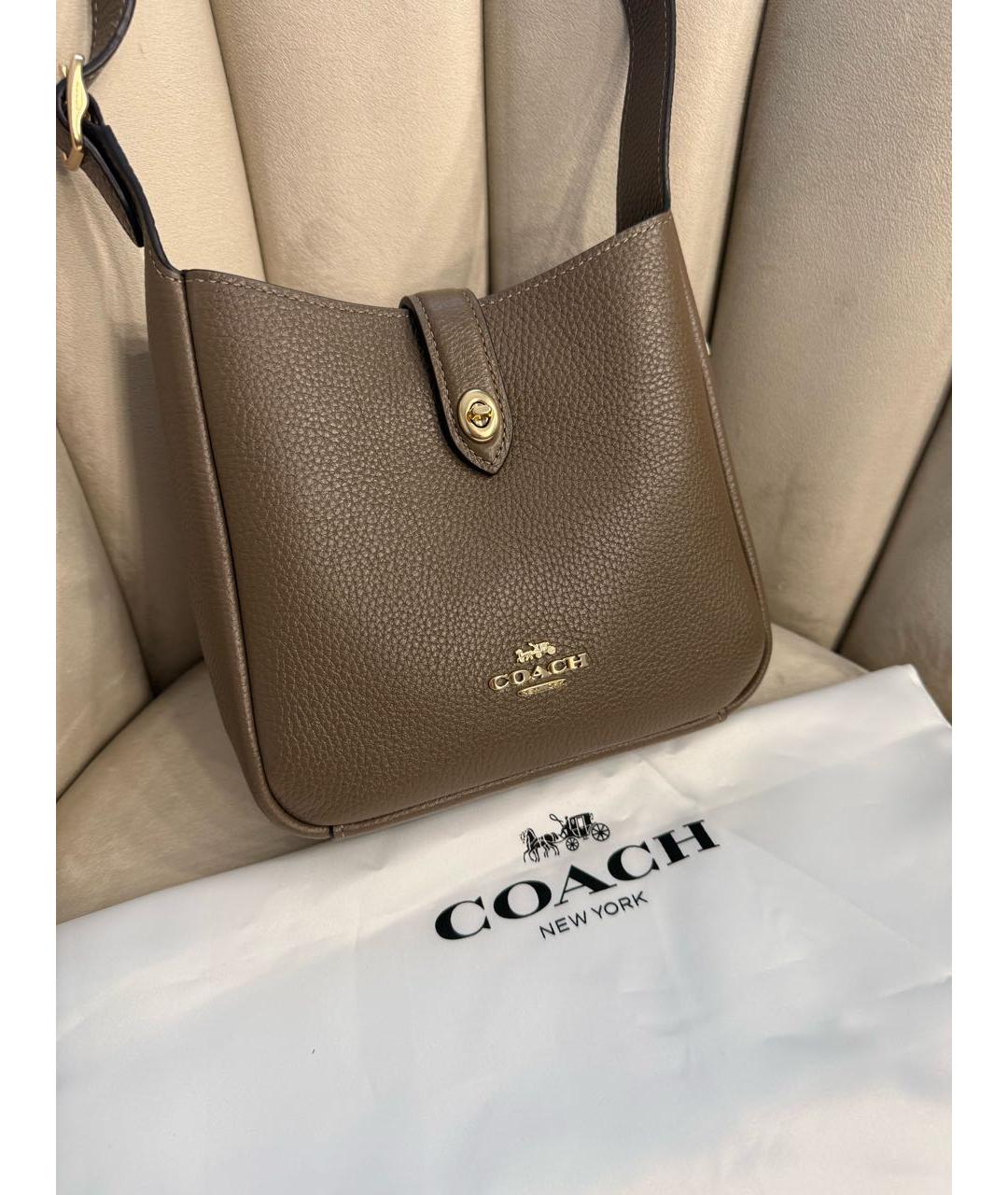 COACH Антрацитовая кожаная сумка через плечо, фото 2