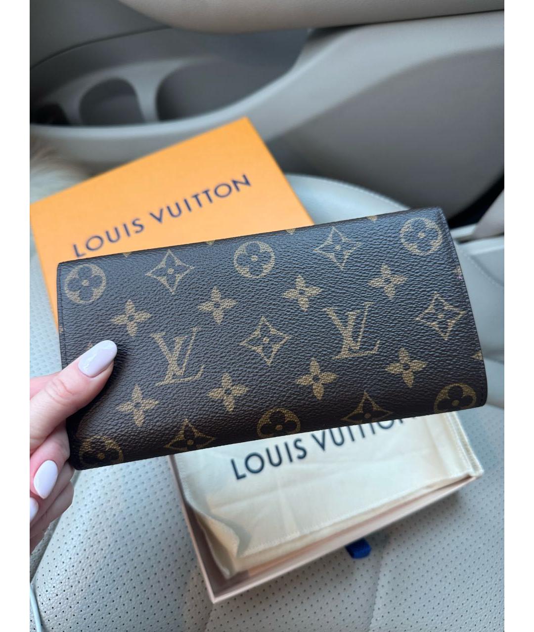 LOUIS VUITTON Коричневый кожаный кошелек, фото 4