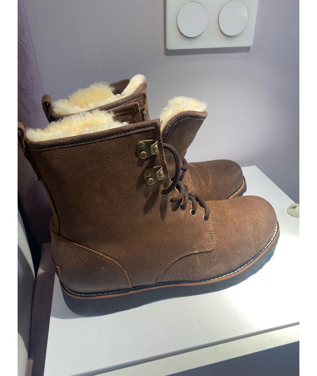 UGG AUSTRALIA Коричневые кожаные высокие ботинки, фото 8