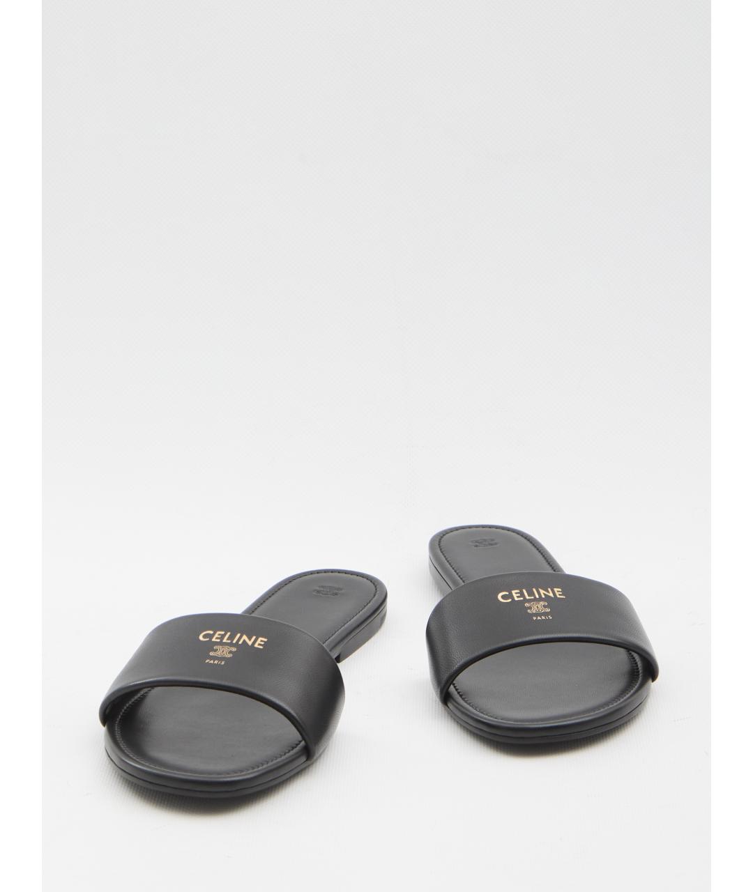 CELINE Черные кожаные шлепанцы, фото 5