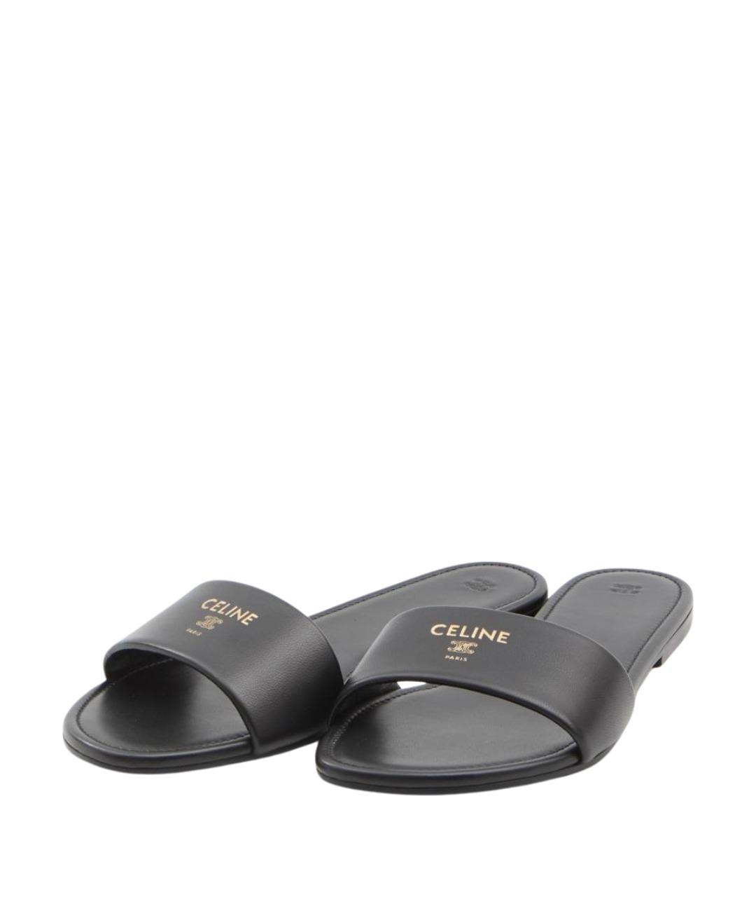 CELINE Черные кожаные шлепанцы, фото 2