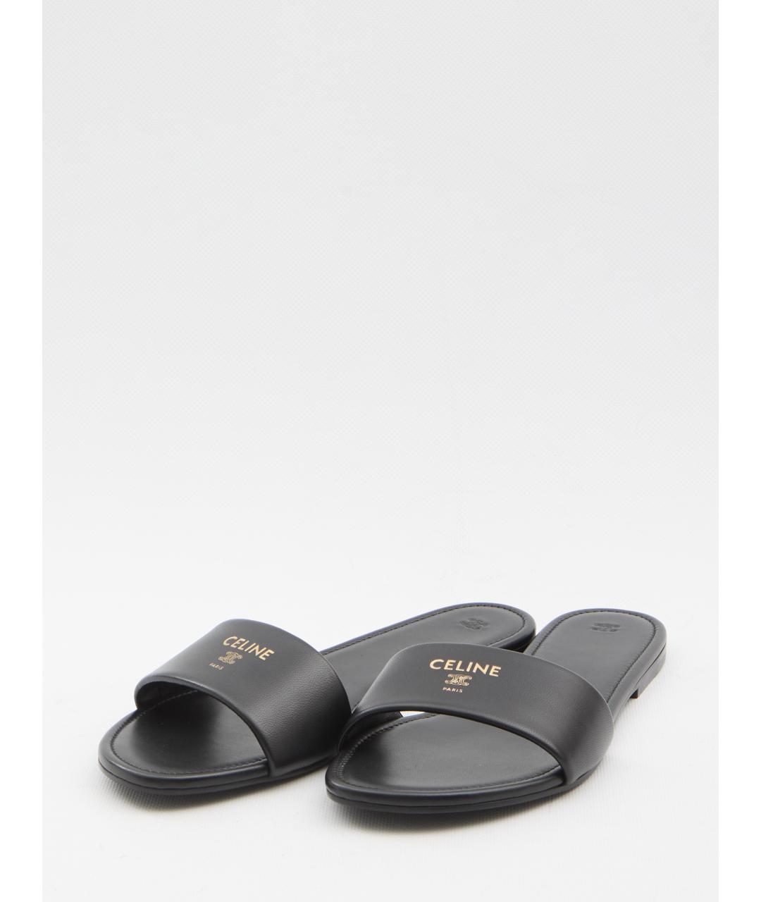 CELINE Черные кожаные шлепанцы, фото 2