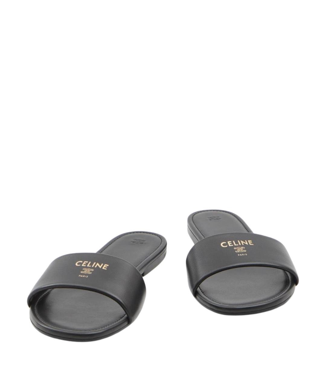 CELINE Черные кожаные шлепанцы, фото 5