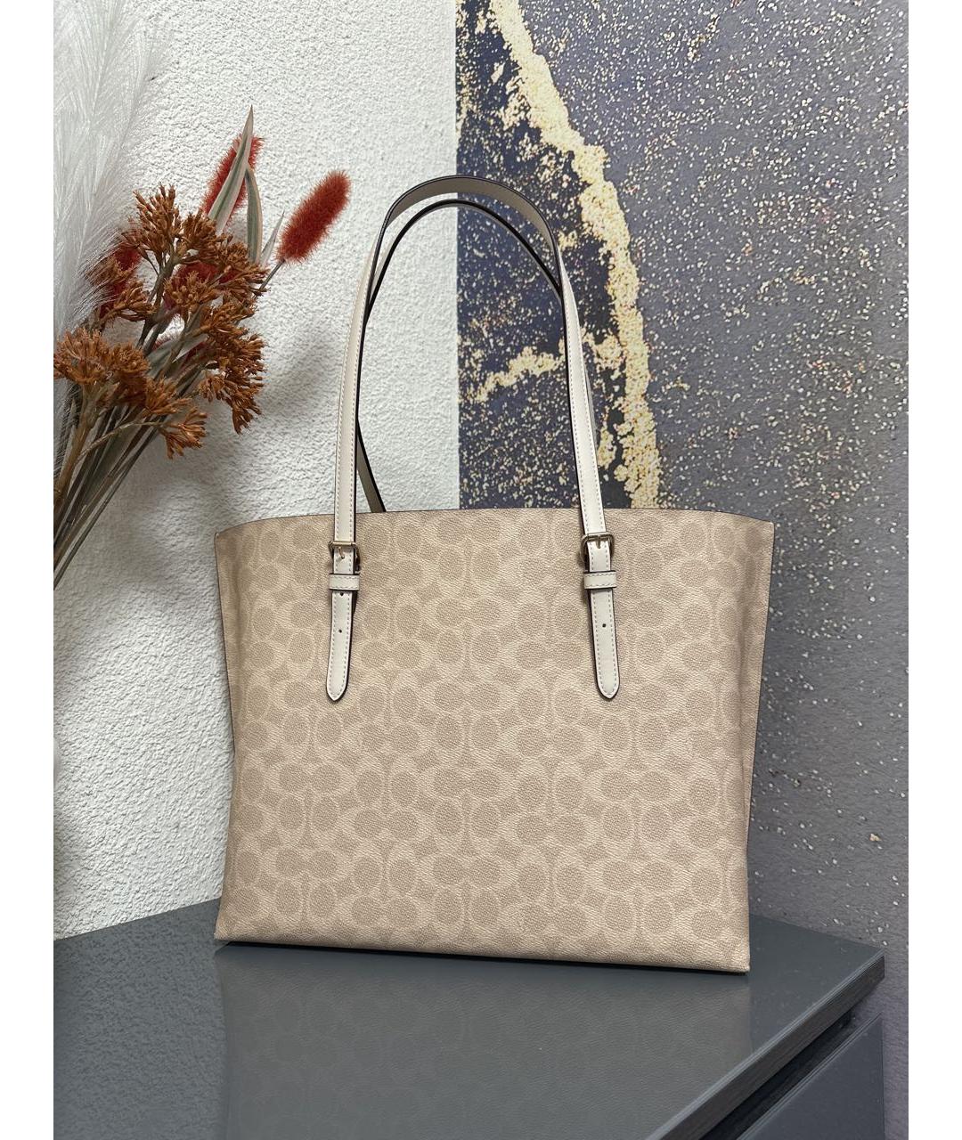 COACH Бежевая кожаная сумка тоут, фото 3