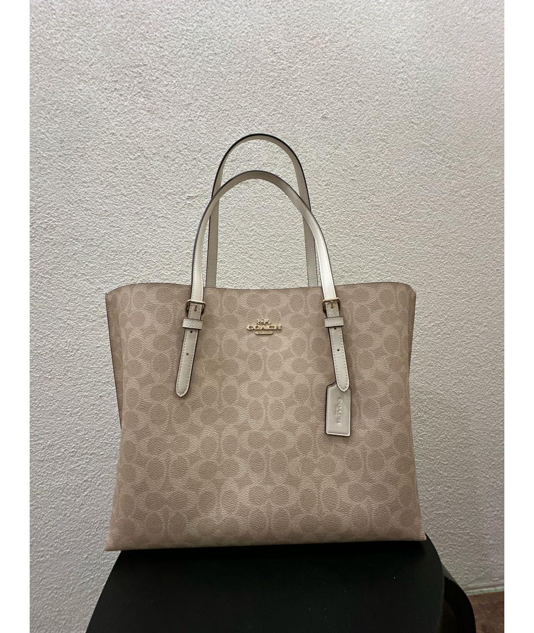 COACH Бежевая кожаная сумка тоут, фото 5