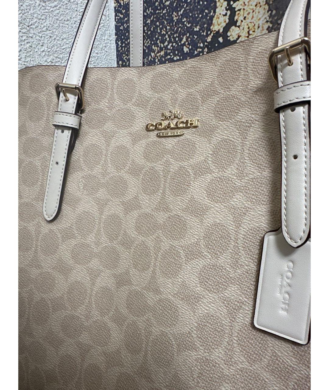 COACH Бежевая кожаная сумка тоут, фото 7