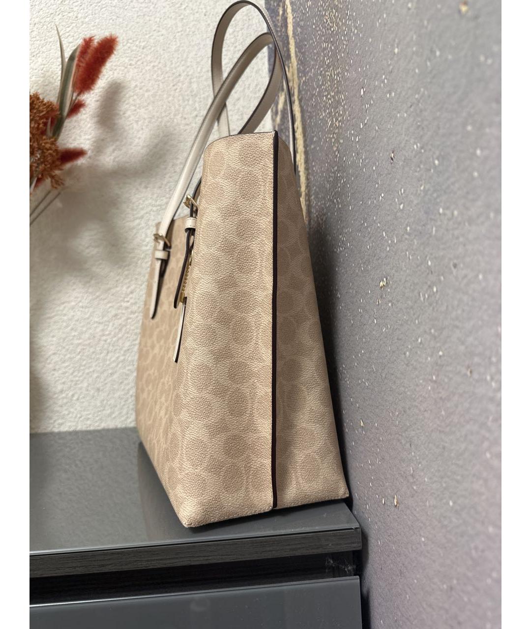 COACH Бежевая кожаная сумка тоут, фото 8