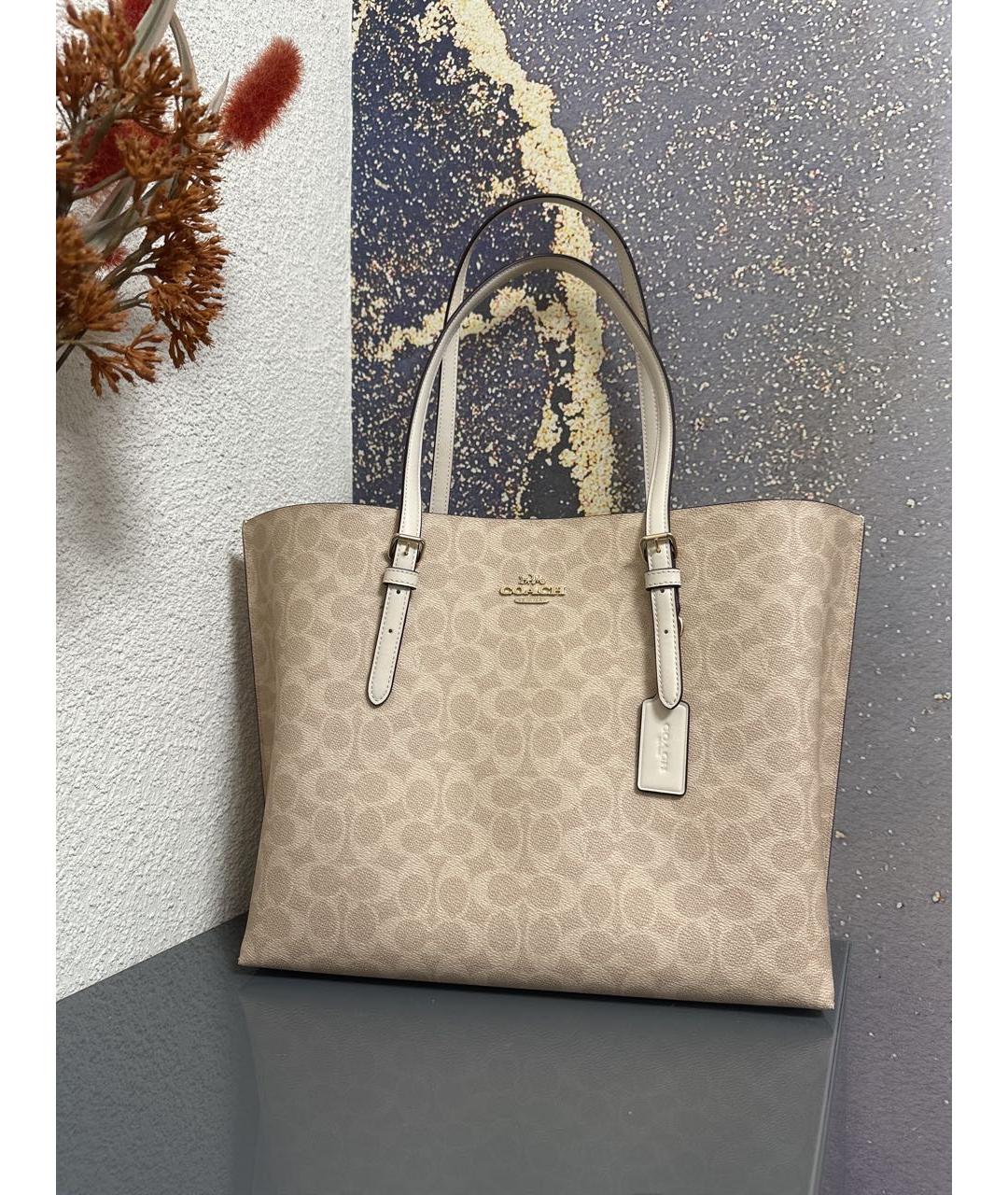 COACH Бежевая кожаная сумка тоут, фото 2