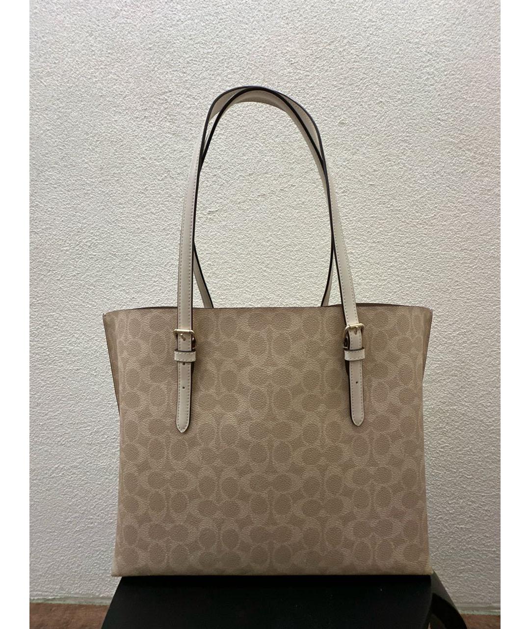 COACH Бежевая кожаная сумка тоут, фото 3