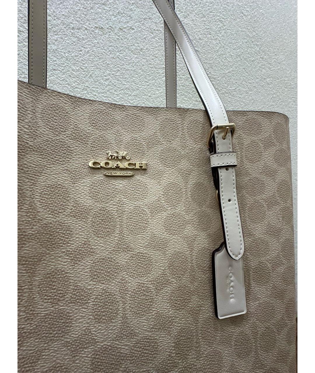 COACH Бежевая кожаная сумка тоут, фото 4