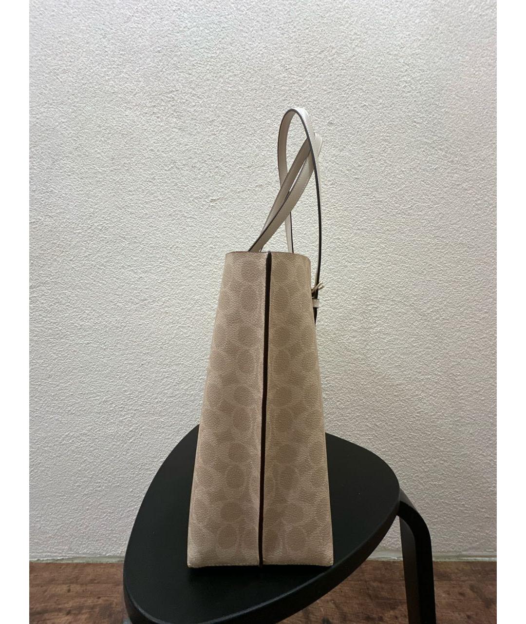 COACH Бежевая кожаная сумка тоут, фото 2