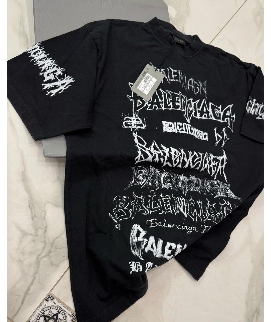 BALENCIAGA Черная хлопковая футболка, фото 2