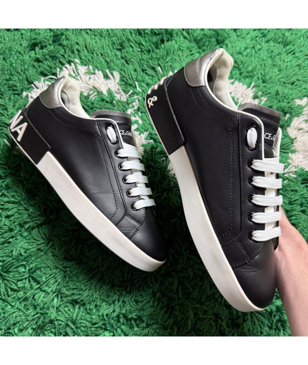 DOLCE&GABBANA Черные кожаные низкие кроссовки / кеды, фото 3