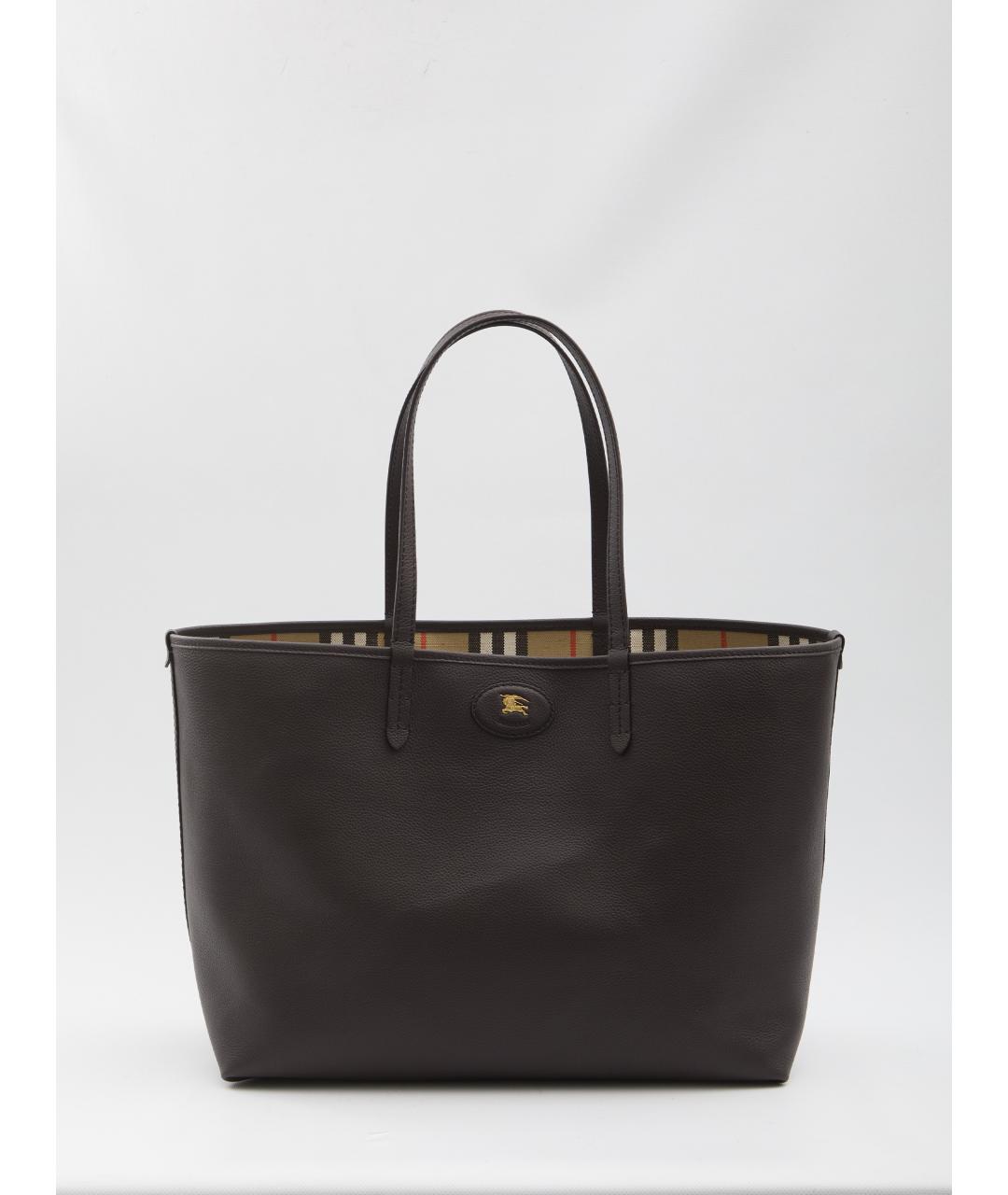 BURBERRY Коричневая кожаная сумка тоут, фото 6