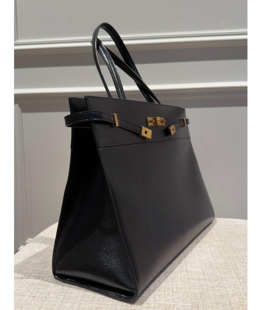 SAINT LAURENT Черная кожаная сумка тоут, фото 3