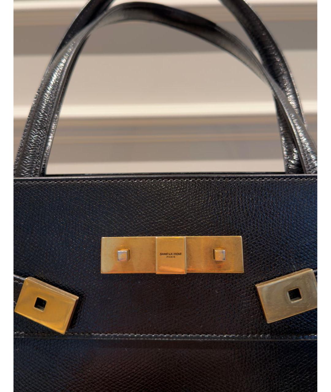 SAINT LAURENT Черная кожаная сумка тоут, фото 6