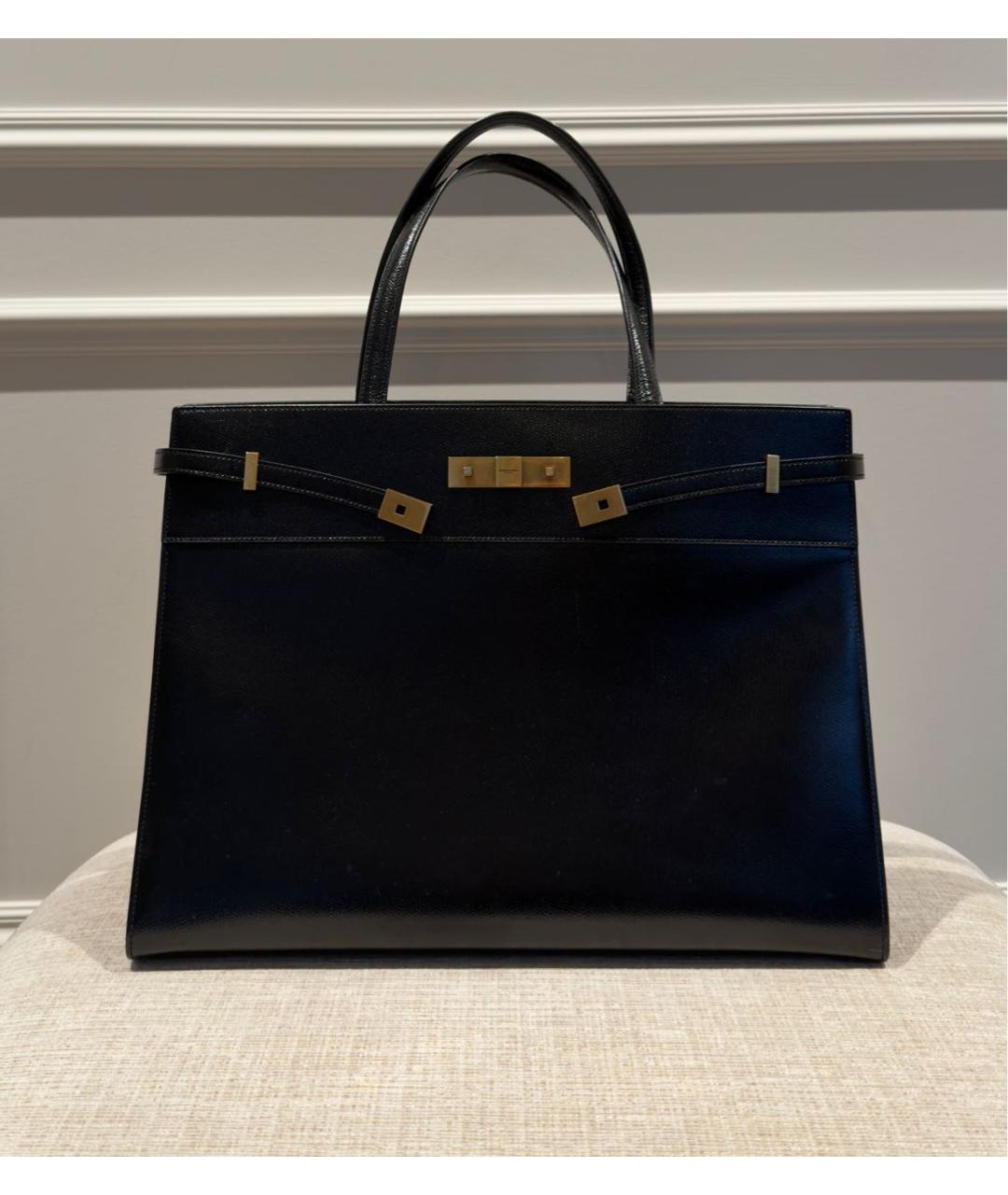 SAINT LAURENT Черная кожаная сумка тоут, фото 9