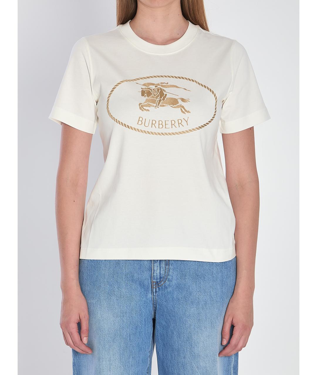 BURBERRY Белая хлопковая футболка, фото 2