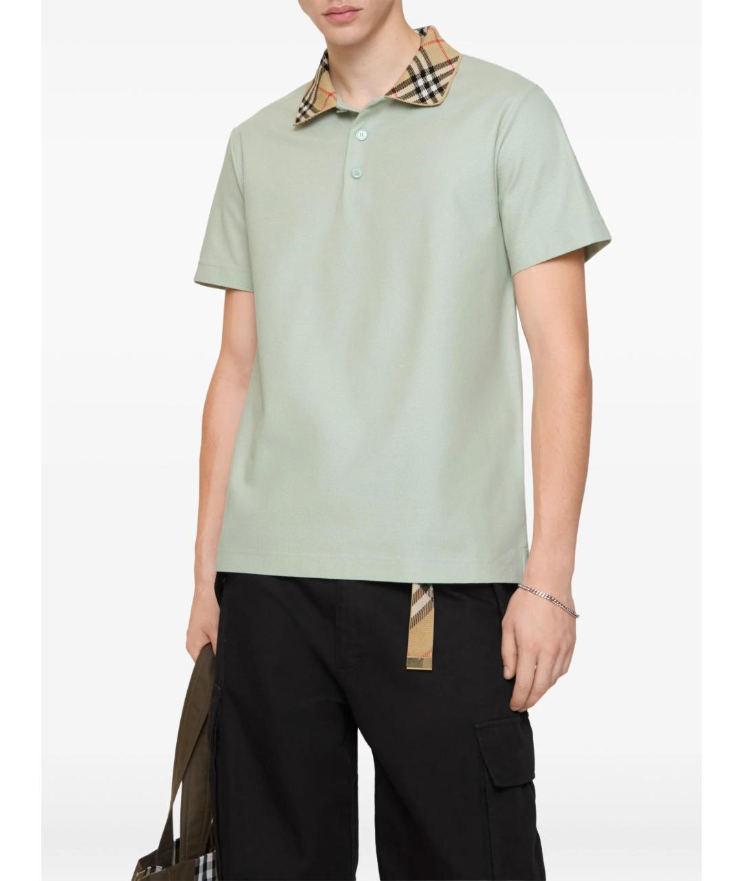 BURBERRY Зеленая хлопковая футболка, фото 2