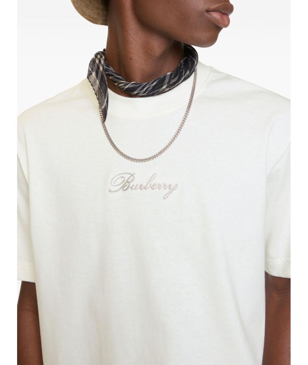 BURBERRY Белая хлопковая футболка, фото 4