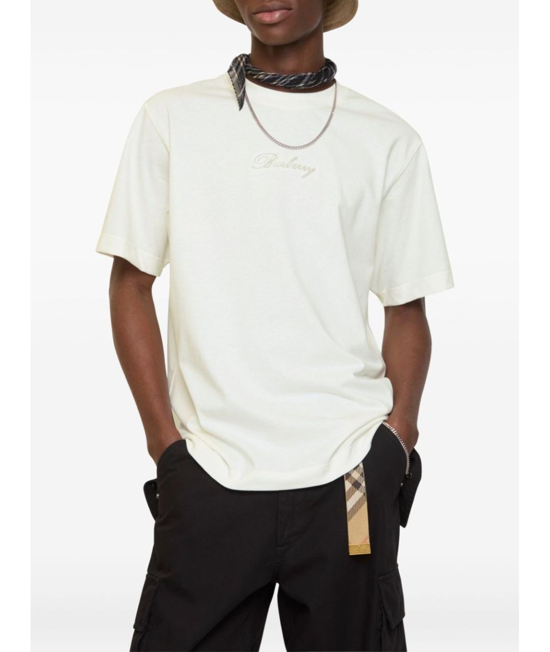 BURBERRY Белая хлопковая футболка, фото 2