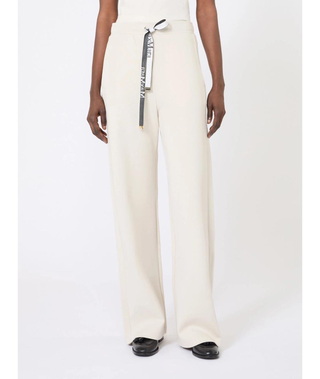 'S MAX MARA Белые хлопковые прямые брюки, фото 3