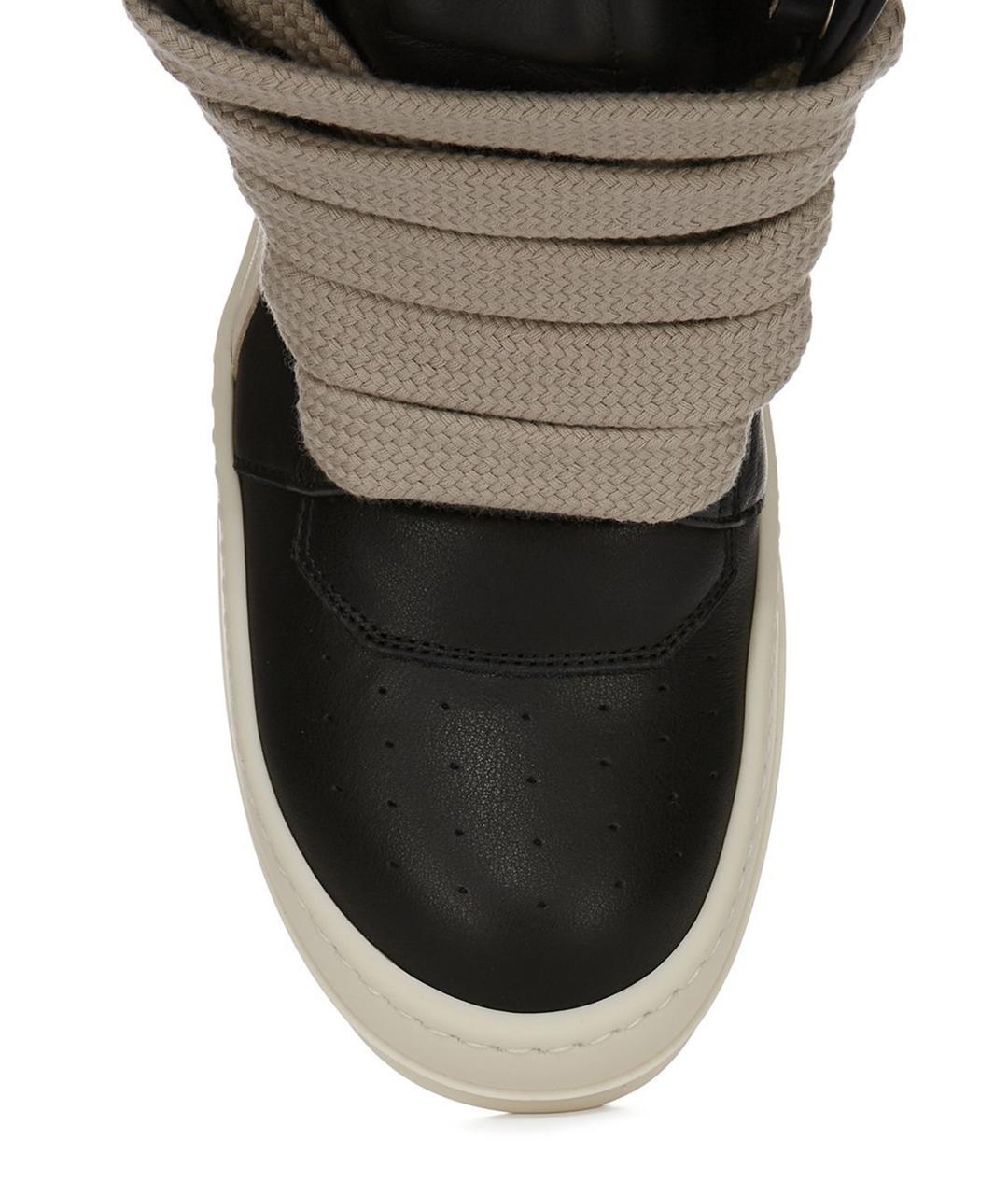 RICK OWENS Черные кожаные высокие кроссовки / кеды, фото 5