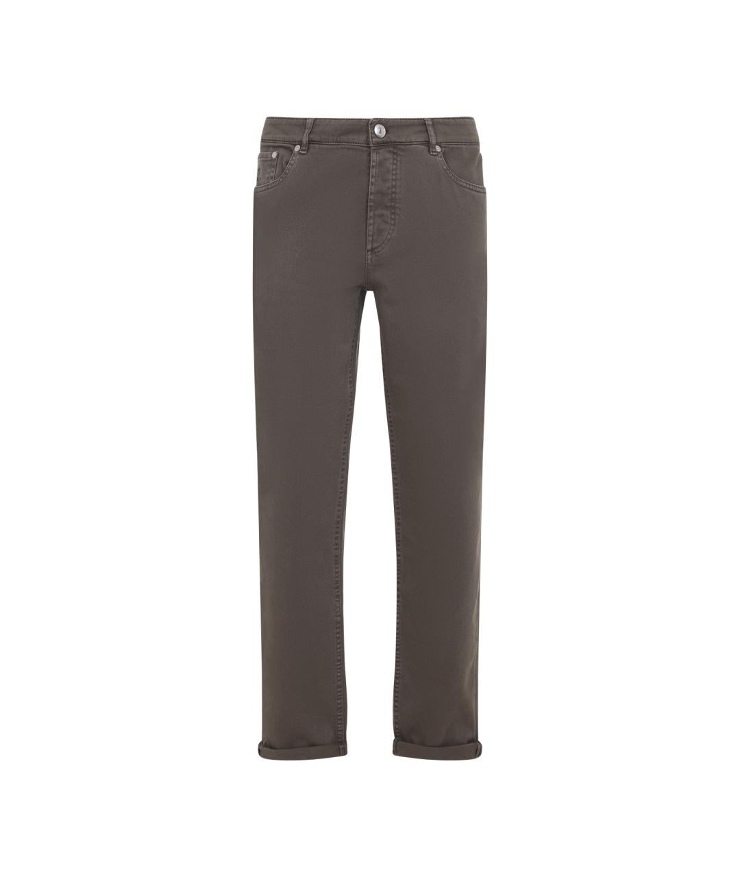 BRUNELLO CUCINELLI Коричневые хлопковые прямые джинсы, фото 1