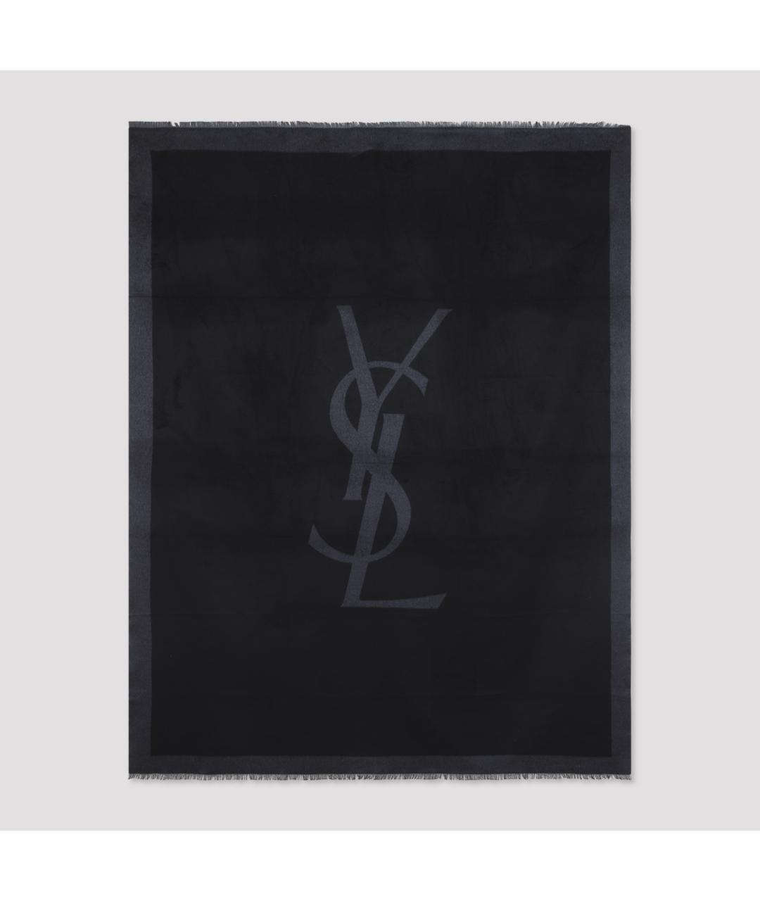 SAINT LAURENT Черный шелковый шарф, фото 2