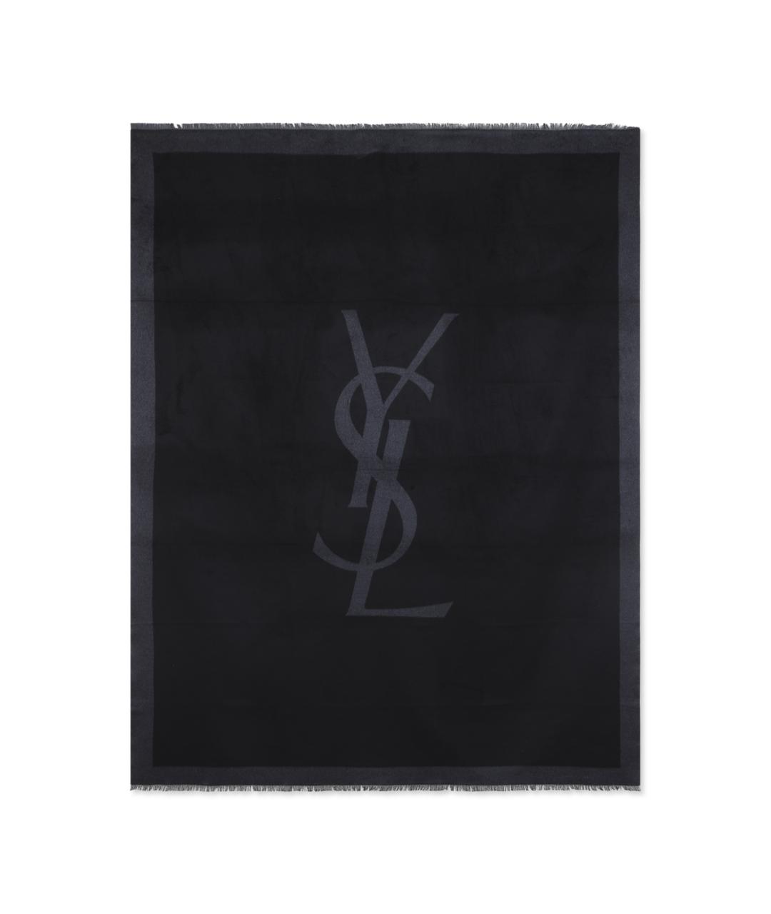 SAINT LAURENT Черный шелковый шарф, фото 1